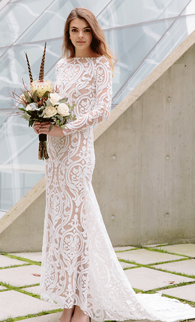 Unique Lace Wedding Dress with A-Line and Sleeves, Elika In Love – Elika  In Love