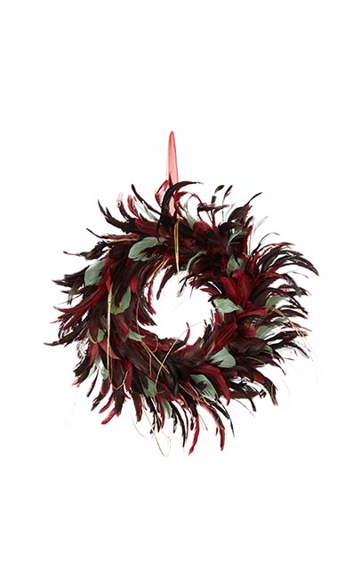 Burgundy and Green Feather Wreath - John Lewis