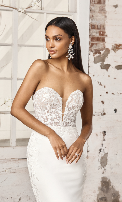 Illusion lace neckline fit and flare dress by Sincerity Bridal