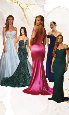 Prom dresses L-R: Romantica, Rachel Allan, Special Day, LQ Designs & Special Day