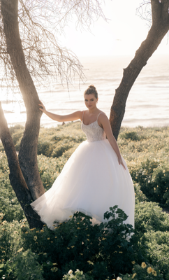 The ballgown style has a contemporary finish 