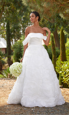 Genevieve is a ballgown with 3D ruffle rose fabric 