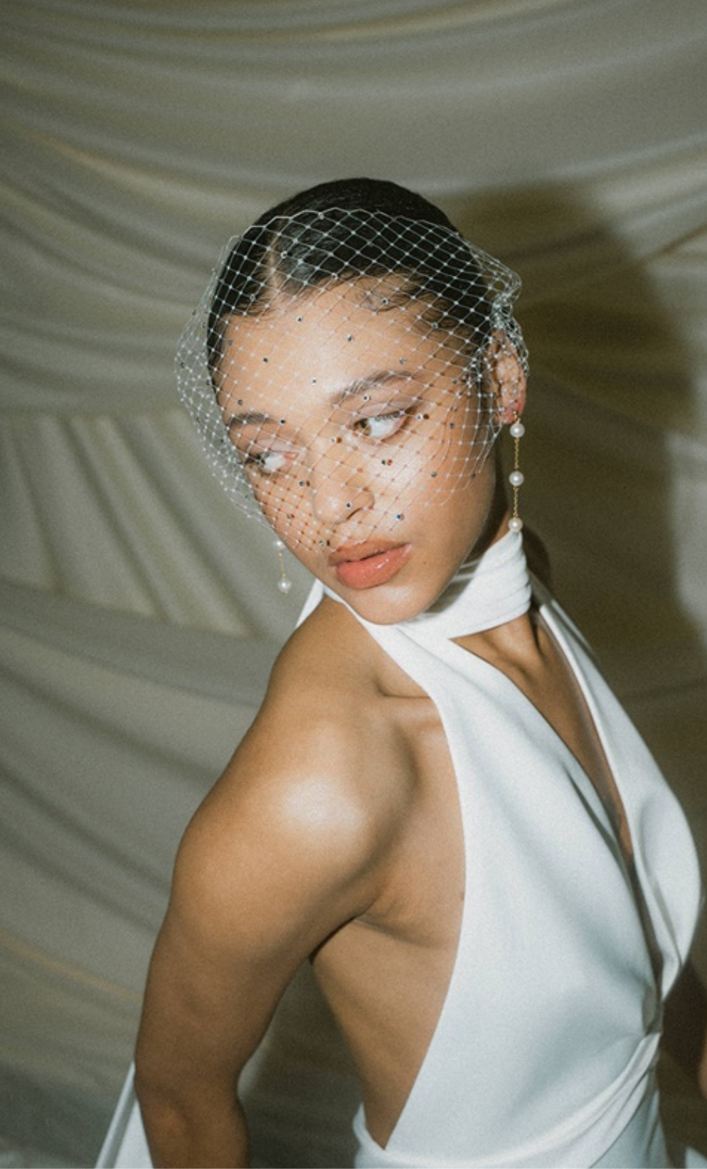 Angelina Ivory Birdcage Veil with Crystals