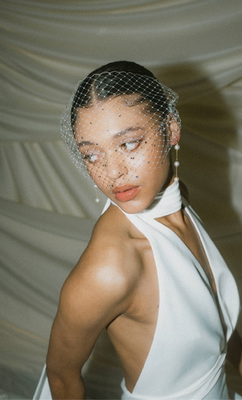 Angelina Ivory Birdcage Veil with Crystals