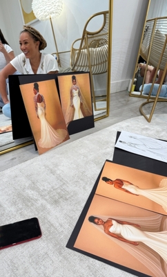 Mel B behind the scenes, crafting her perfect gown alongside Josephine and the team at Evelie Bridal