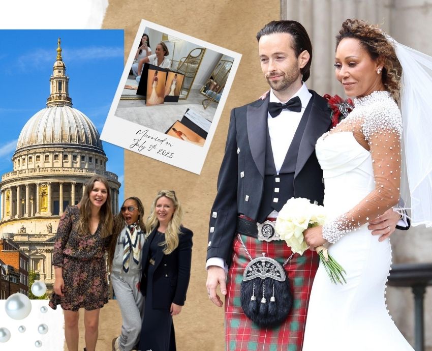Spice Girl and female icon Mel B tied the knot in a show-stopping custom gown by British bridal designer Josephine Scott. Discover the creative process behind the look &ndash; from the 5,000 hand-applied pearls to the detachable couture jacket