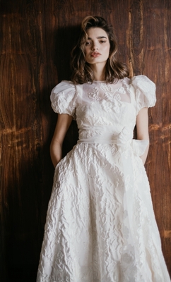 Textured puff sleeves, reimagined for bridal