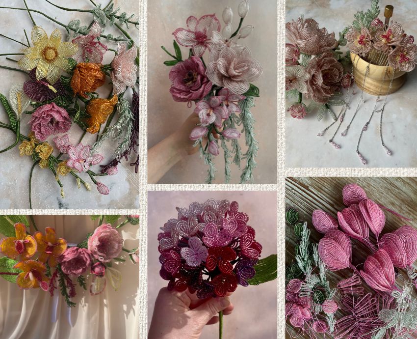 Handcrafted glass-beaded blooms created by Hannah of The Beaded Florist Handcrafted glass-beaded blooms created by Hannah of The Beaded Florist