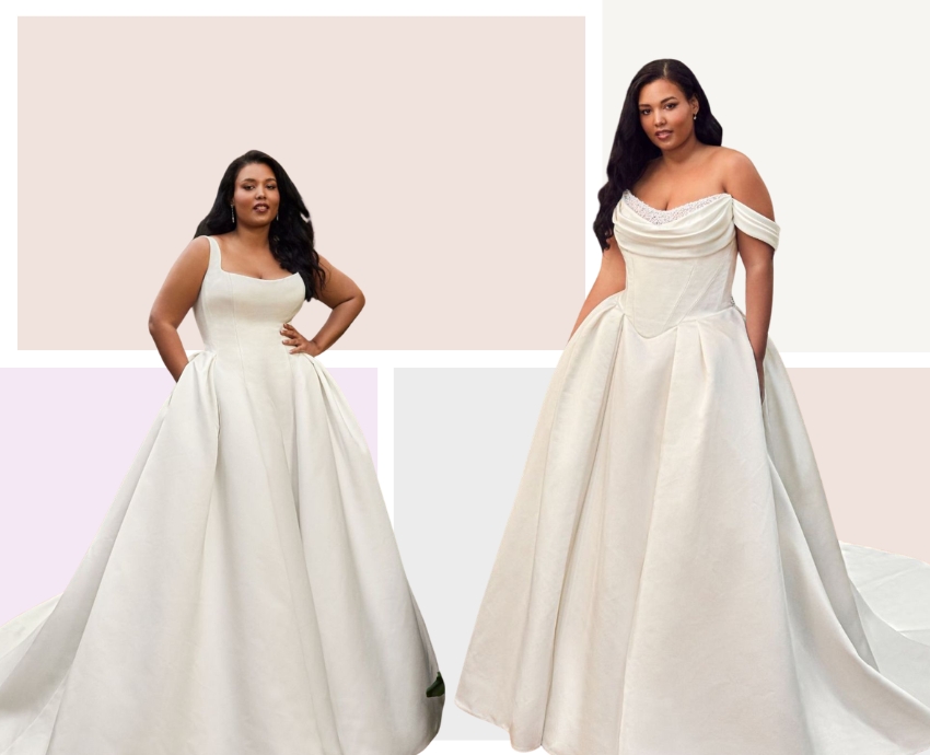 Bridal Collective's Portrait collection Left: Uveline. Right: Temina Bridal Collective's Portrait collection Left: Uveline. Right: Temina